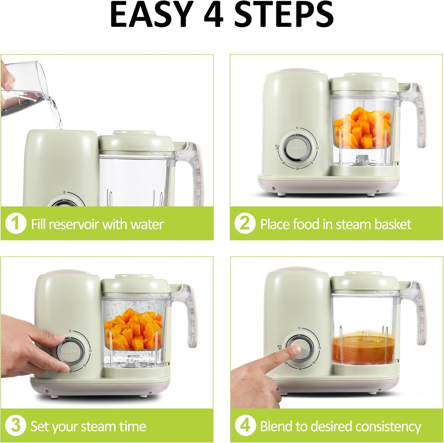 Baby Food Maker, 4 in 1 Baby Food Processor and Steamer, Puree Blender, Multifunctional Baby Puree
