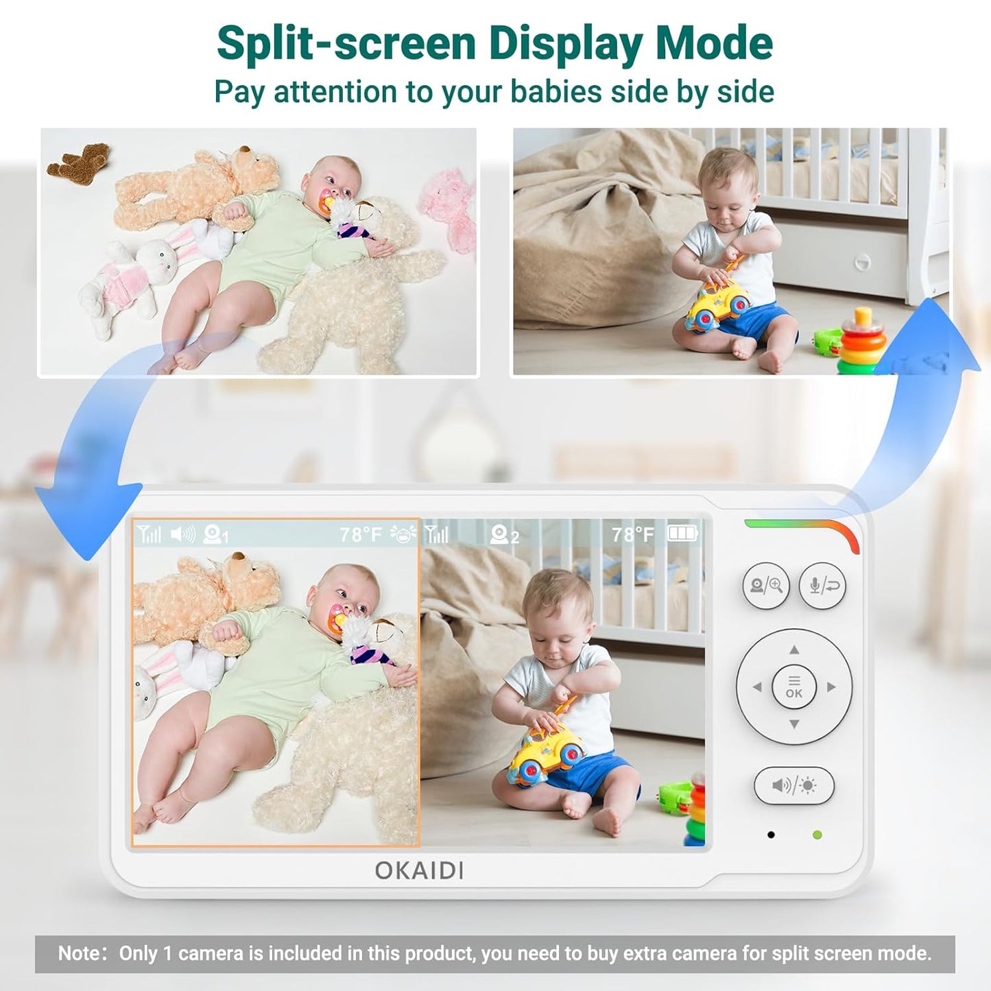 Baby Monitor with 2 Cameras and Audio,Video Baby Monitor with 6'' IPS Split-Screen,Baby Camera Monitor with 30-Hour Battery,150 Languages,ECO,2-Way Talk,1000ft,Travel Baby Monitor No WiFi
