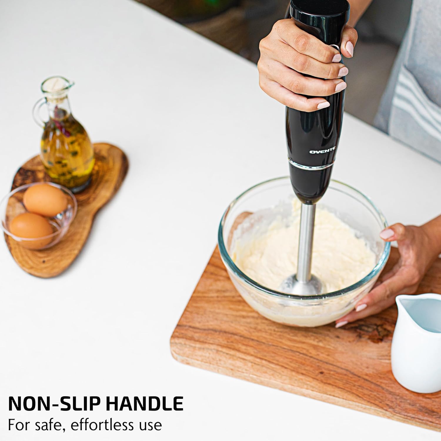 OVENTE Immersion Hand Blender, 300W Electric Handheld Portable Stick Mixer with 2 Mixing Speed and