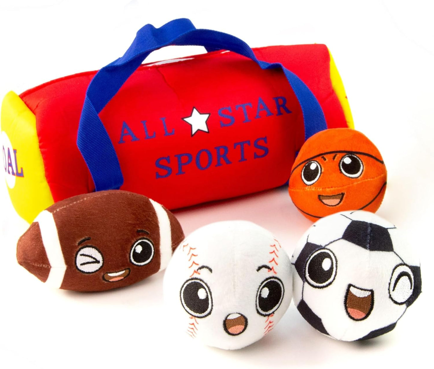 My First Sports Bag with 4 Plush Sports Balls - Rattle Balls for Baby with Soft Football, Basketball, Baseball, Tennis Ball & Soccer Ball for 1 Year Old Toys - Baby Toys for Toddler