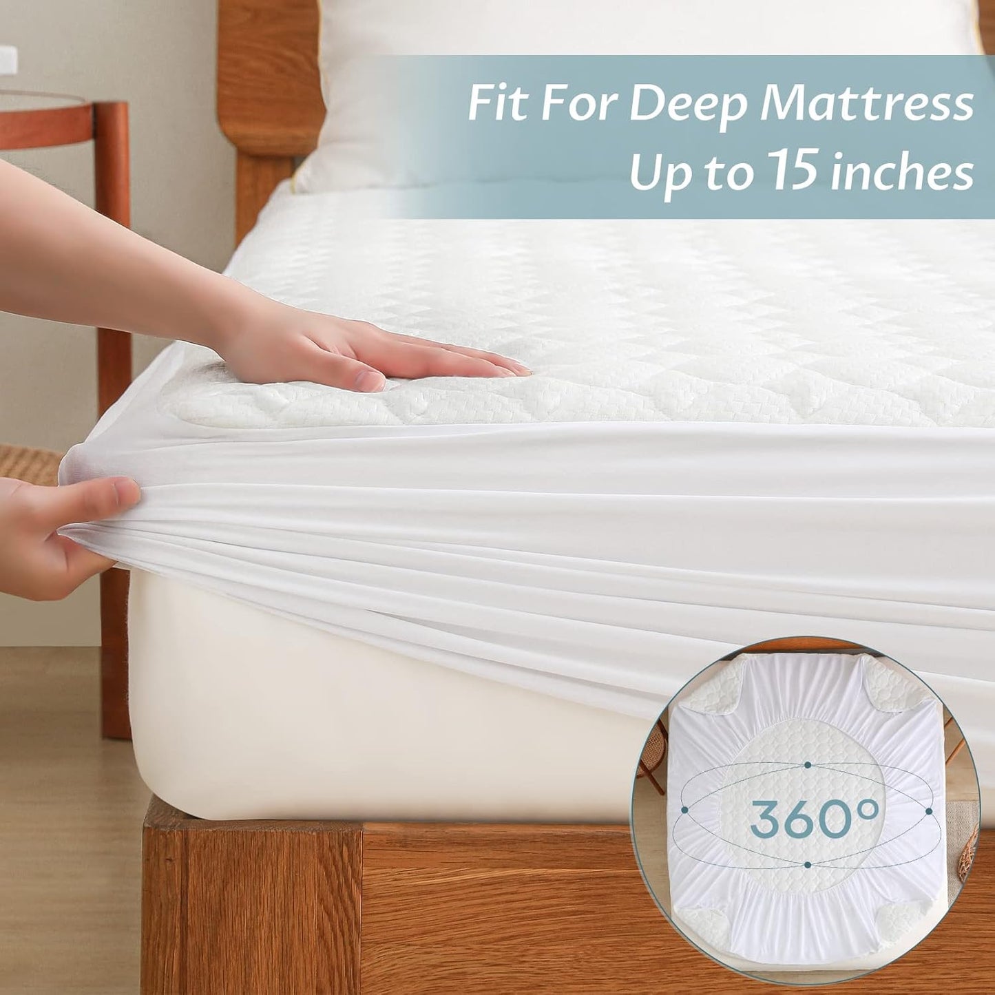 Twin Size Waterproof Mattress Protector Fitted Quilted Mattress Pad Cover with Deep Pocket Up to 15''