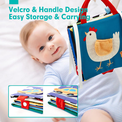 hahaland Baby Toys 0-6 Months - High Contrast Newborn Toys - Baby Tummy Time Books 0-6 Months with Crinkle, Squeaky Sounds, Touch Feel, Visual Stimulation