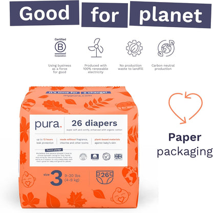 Size 3 Eco-Friendly Diapers (9-20 lbs) Totally Chlorine Free (TCF),Hypoallergenic, Soft Organic Cotton, Sustainable, up to 12 Hours Leak Protection, Allergy UK,26 Count (Pack of 3) (78 Baby Diapers)