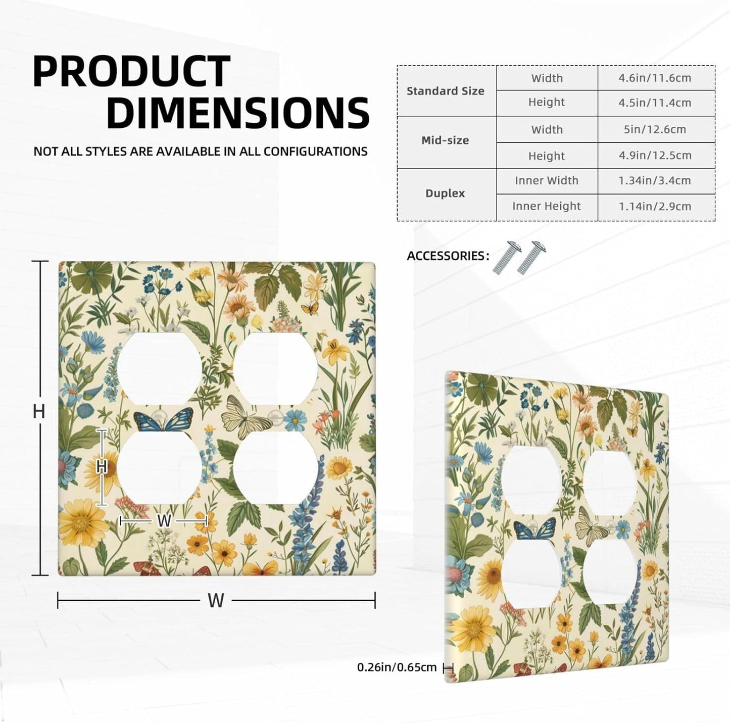 Decorative Outlet Covers Rustic Plant Garden Leaf Flower Butterfly 2 Gang Wall Plate Cover Double Duplex Receptacle Two Switch Light Switch Cover Plate Jumbo Faceplate for Home Decor