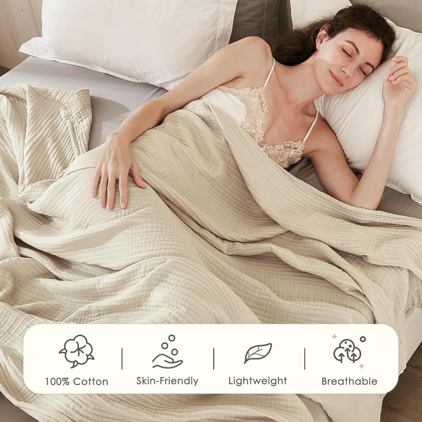 EMME Cotton Blanket Queen Size for Bed Soft Muslin Bed Blankets 90"x90" Lightweight Breathable