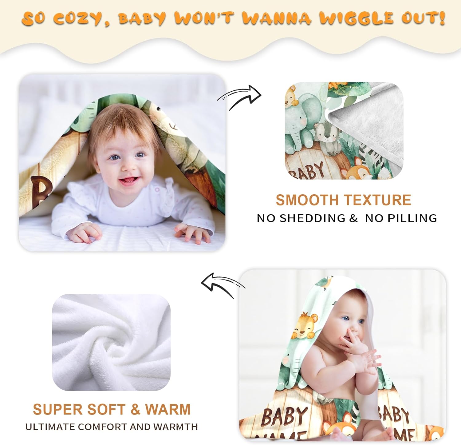 Ship Next Day, Personalized Baby Blanket – Printed in USA, Custom Baby Blanket for Boys & Girls