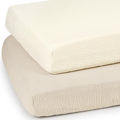 lulumoon Mini Crib Sheets Muslin: Soft Cotton Fitted Mini Crib Mattress Sheets for Boys and Girls