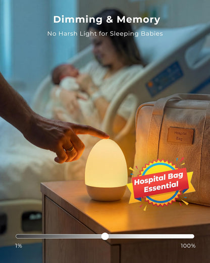 FULNIX Egg Light for Nursery, Eye-Caring Touch Control Rechargeable Baby Night Light with 17 Color