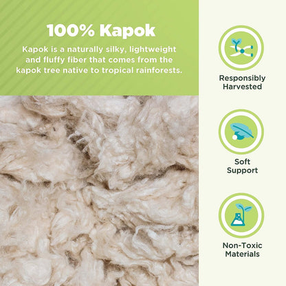 Bean Products Travel/Toddler Organic Kapok Pillow + Natural Org Case - 13" x 18" - Organic Cotton Zippered Shell - Made in USA