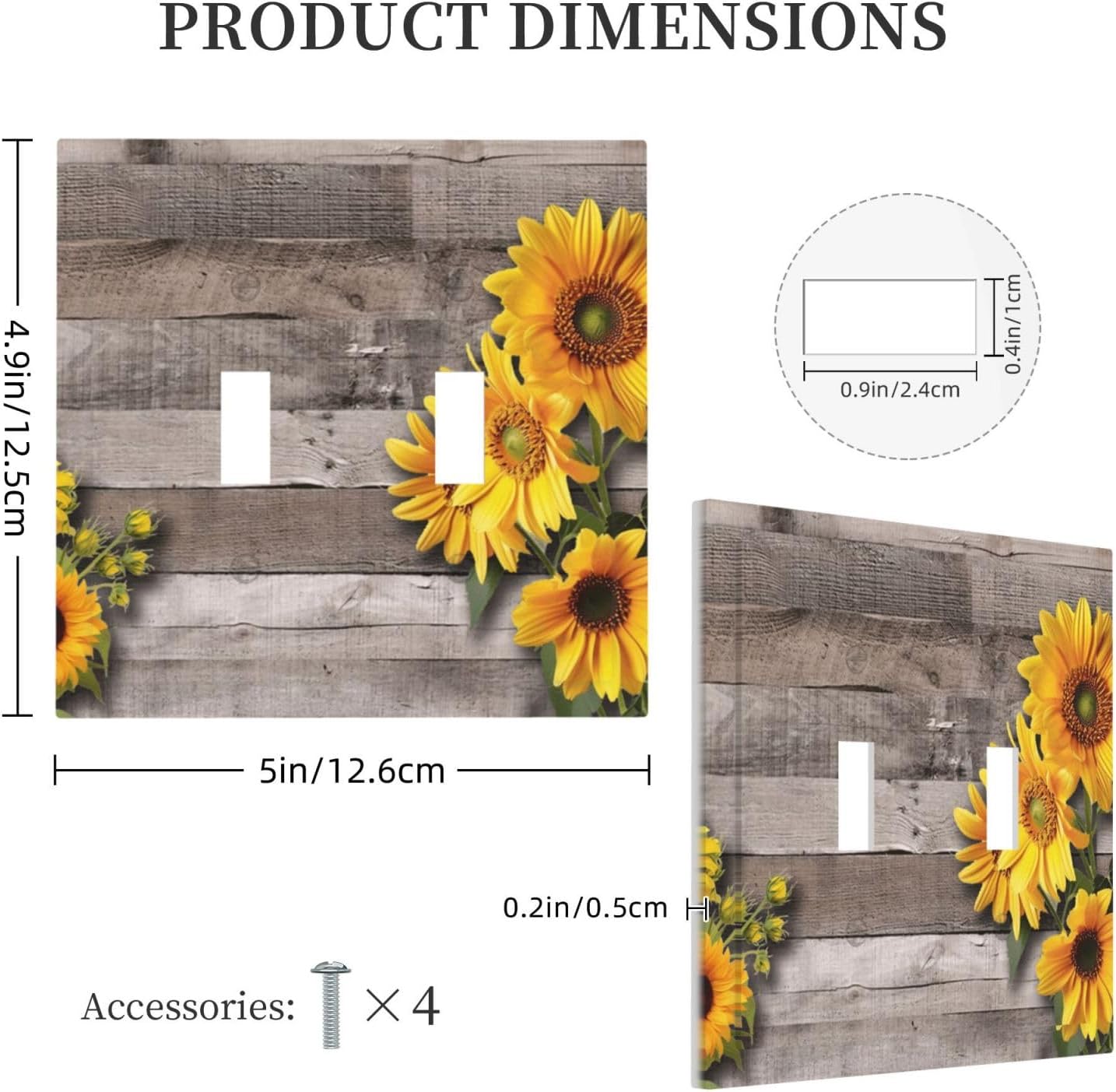 Sunflower Rustic Brown Gray Wood Decorative Switch Plates 2 Gang Double Toggle Outlet Light Switch