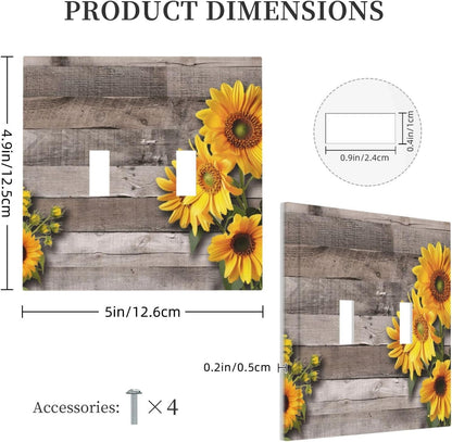 Sunflower Rustic Brown Gray Wood Decorative Switch Plates 2 Gang Double Toggle Outlet Light Switch