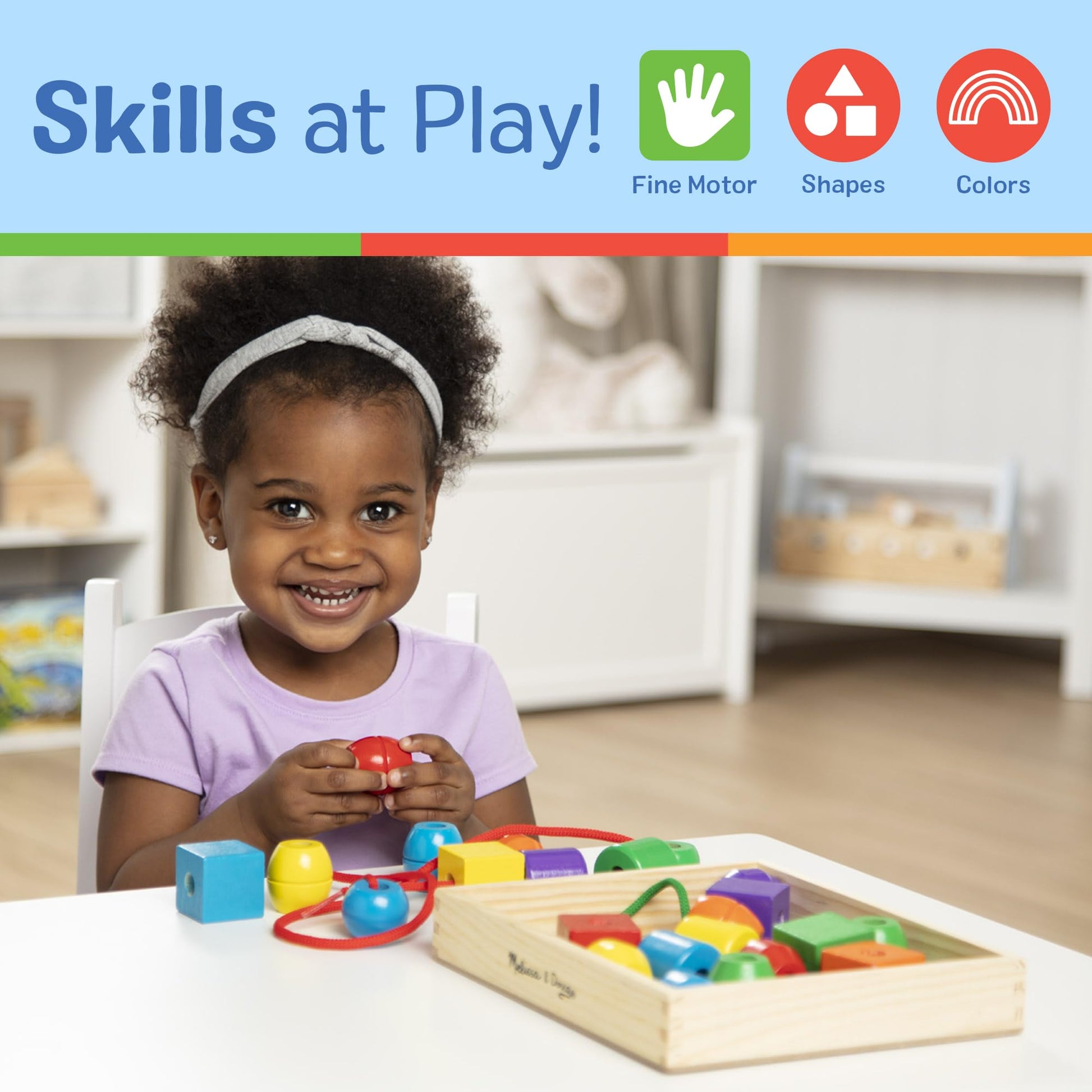 Melissa & Doug Primary Lacing Beads - Educational Toy with 30 Wooden Beads and 2 Laces for