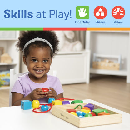 Melissa & Doug Primary Lacing Beads - Educational Toy with 30 Wooden Beads and 2 Laces for