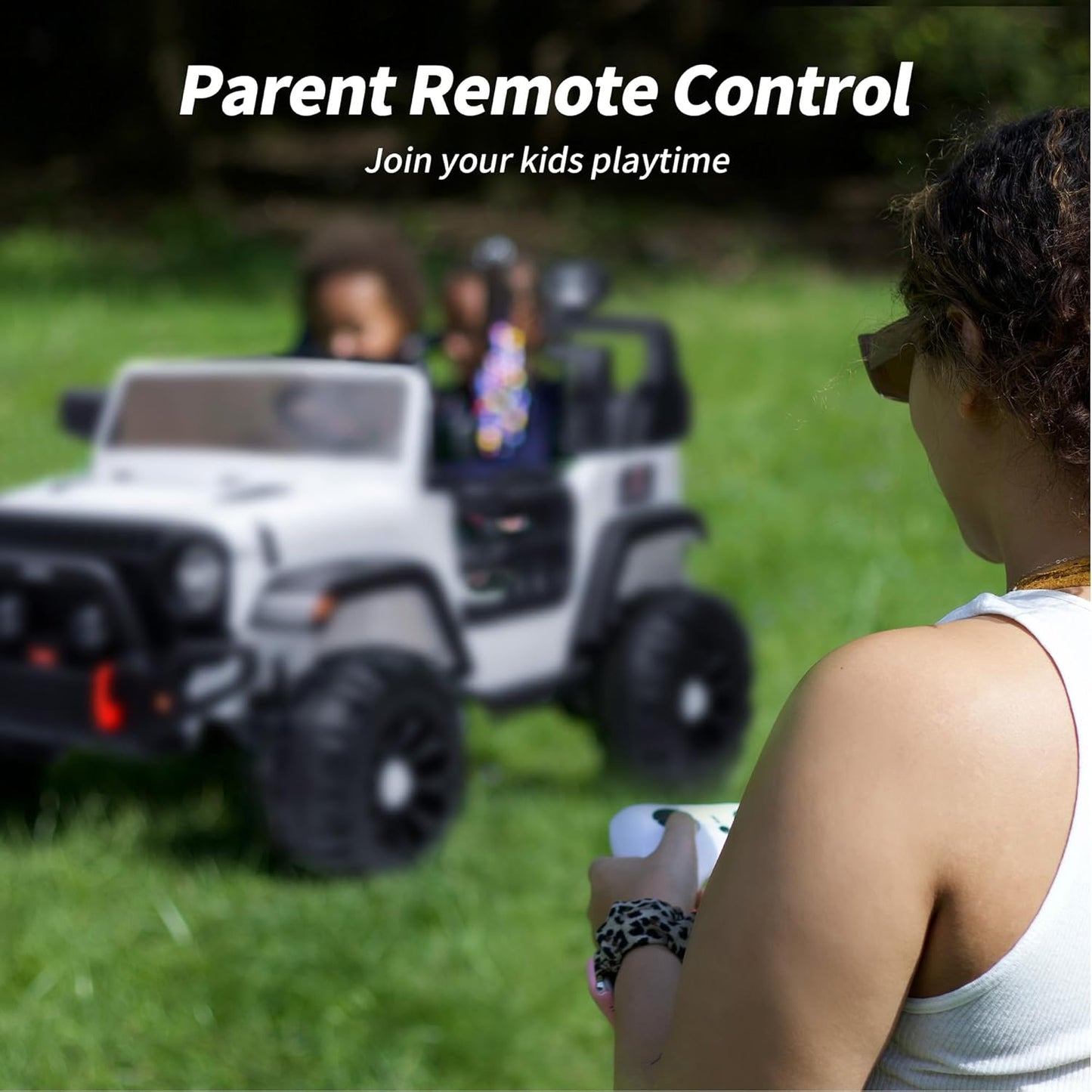 2 Seater Ride on Toy Car for Kids, 24V 4x4 Ride-on Truck Kids Electric Car w/Remote Control, 4x200W Motors - White