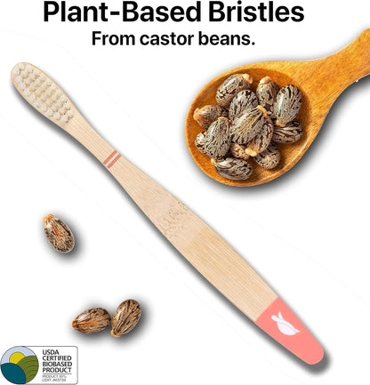 Sea Turtle Plant-Based Bristles, Soft Bamboo Toothbrushes, Individually Sealed for Kids (10 Pack)