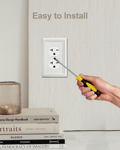 4-Pack Duplex Outlet Cover, Metal Wall Plate for Electrical Outlet, Light Switch, Decorative Off White Face Plate, 3.15 * 4.88, Midsize