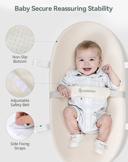 COMOMY Baby Changing Pad with Wipeable & Waterproof PU Cover, Contoured Diaper Changing Pad for Dresser with Non-Slip Safety Belt, Portable and Lightweight, Large Cushioned Foam, Beige
