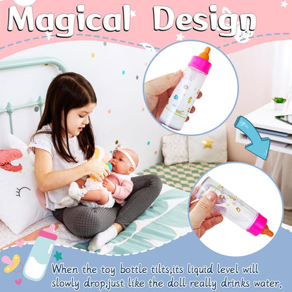 12 Pcs Baby Doll Accessories Magic Bottle set,Pretend Play Feeding Toy Set with Package,Doll