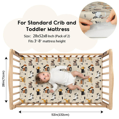 Yoofoss Baby Crib Sheets for Boys Girls, Fitted Crib Sheet 2 Pack for Standard Crib and Toddler