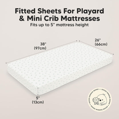 2-Pack Mini Crib Sheets Fitted - 38x26 Pack N Play Sheets for Pack and Play Mattress, Organic