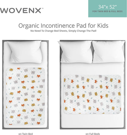 Organic Incontinence Pads for Kids & Toddlers - 5 Layer Waterproof Protectors for Overnight Bed