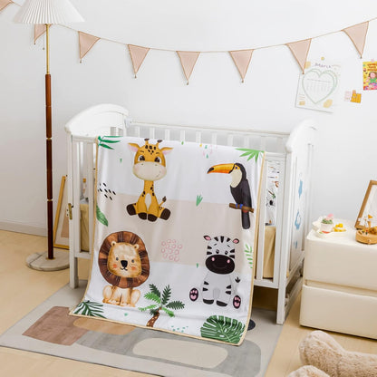 Safari Animal Bedding Set for Baby Boys Girls, 3-Piece Crib Set Including Sheet, Comforter & Skirt