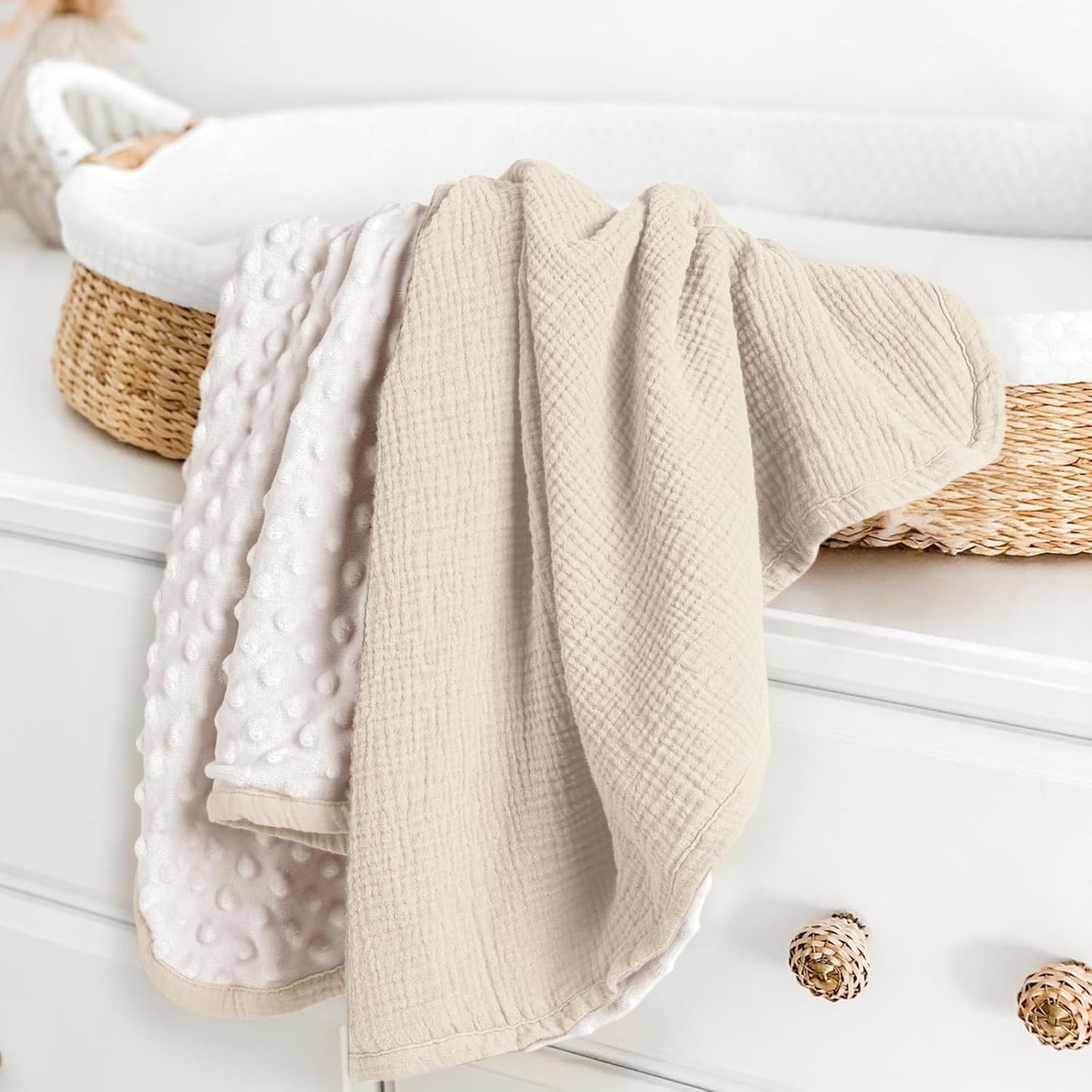 lulumoon Baby Blanket for Newborn Receiving: Minky Dot & Muslin Lightweight - Thermal Blanket Gift