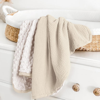 lulumoon Baby Blanket for Newborn Receiving: Minky Dot & Muslin Lightweight - Thermal Blanket Gift