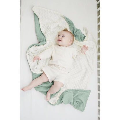 Konssy Baby Blankets for Unisex Boys Girls, Super Soft Nursery Minky Blankets with Muslin Cotton Front and Dotted Fleece Backing, Printed Bed Throws Newborn