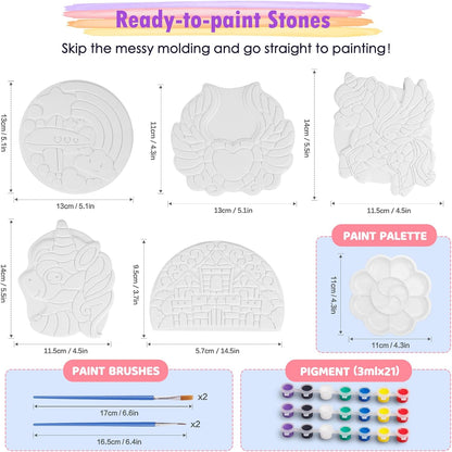 IFLOVE Paint Your Own Stepping Stones for Kids Craft Kits,Arts and Crafts for Kids Ages 4-8,5 Pack Painting Crafts for Girls Ages 8-12，Outdoor Toys Art Supplies Toddler Birthday Gift (Unicorn)