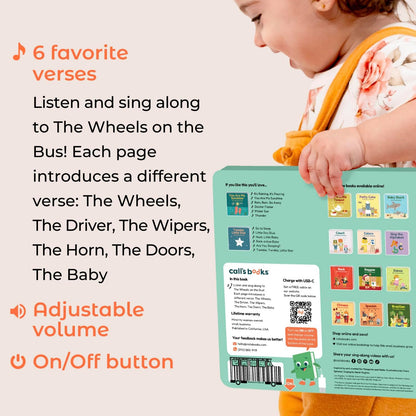 Calis Books The Wheels on The Bus Book | New Rechargeable Musical Book, No More Batteries | Books for 1 Year Old | Wheels on The Bus Toy | Musical Book for Toddlers 1-3 | Musical Toy for Toddlers