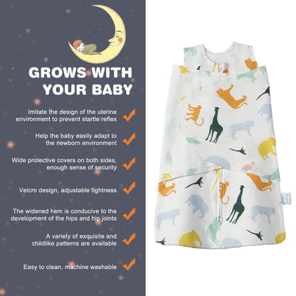 Swaddle-Blanket Baby Girl & Boy Swaddles Newborn Infant Transition 100% Cotton Wrap Blankets, 3-Way Adjustable Wearable Blanket, TOG 1.0 (Colorful Zoo, 3-6 Month)