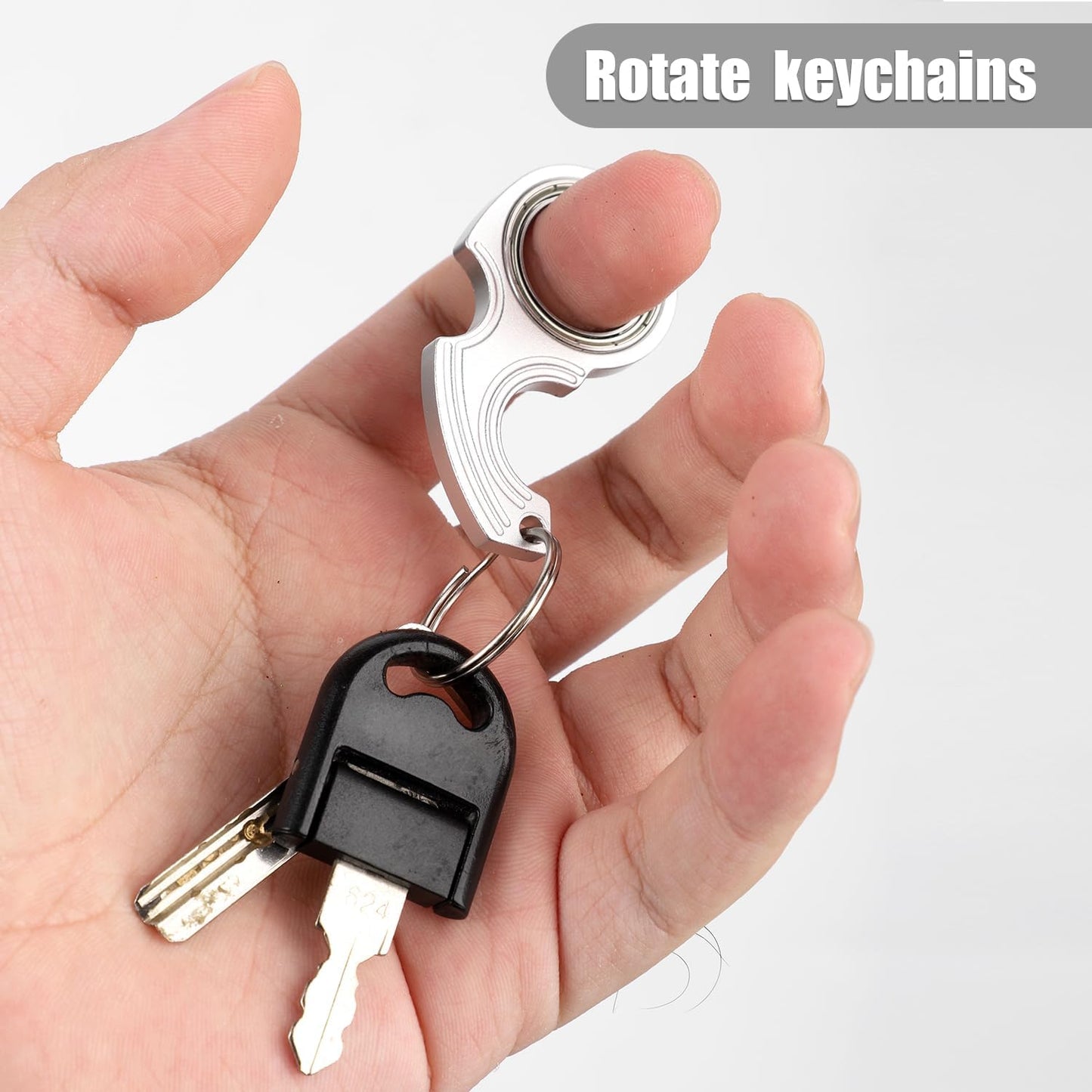 2pcs Key Chain Spinner Fidget Toy, Portable Finger Spinning Keychain with 2pcs Key Ring Funny Key