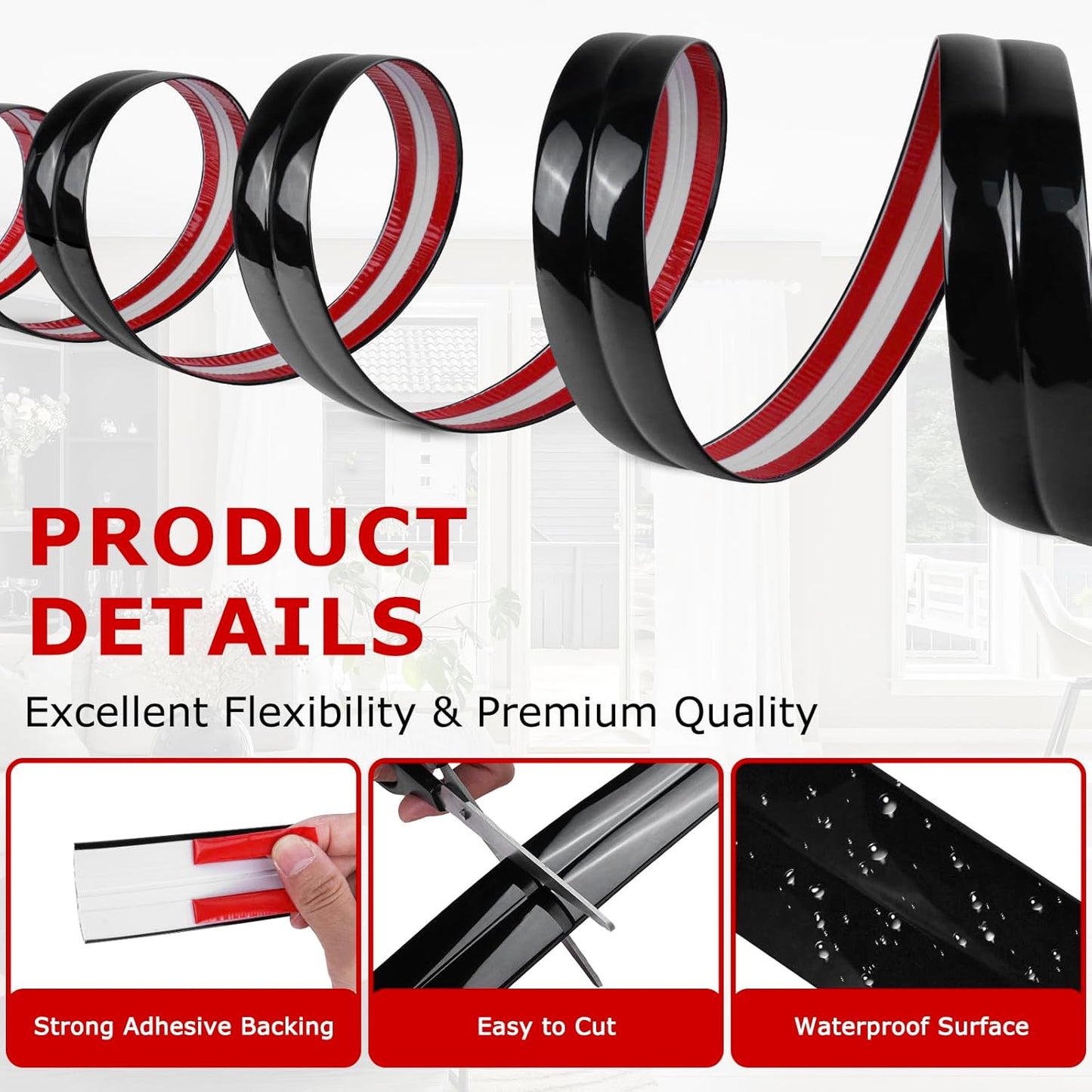 Flexible Wall Corner Protector Moulding Trim Peel and Stick Wall Corner Guards Edge Protector Self Adhesive Molding Trim Strip for Edge Ceiling (Black, 2.4 in x 20 Ft)