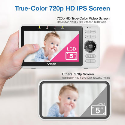VTech Upgraded Smart WiFi Baby Monitor, 1080p FHD Camera and 5" HD IPS Display, Free App with Motion Video, Sound/Motion Detection and Notifications, Fully Remote Pan-Tilt-Zoom: VM901