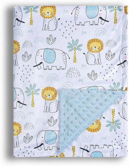 Baby Blanket for Boys Girls Soft Minky with Double Layer Dotted Backing, Cartoon Printed 30 x 40 Inch Receiving Blanket (Elephant)