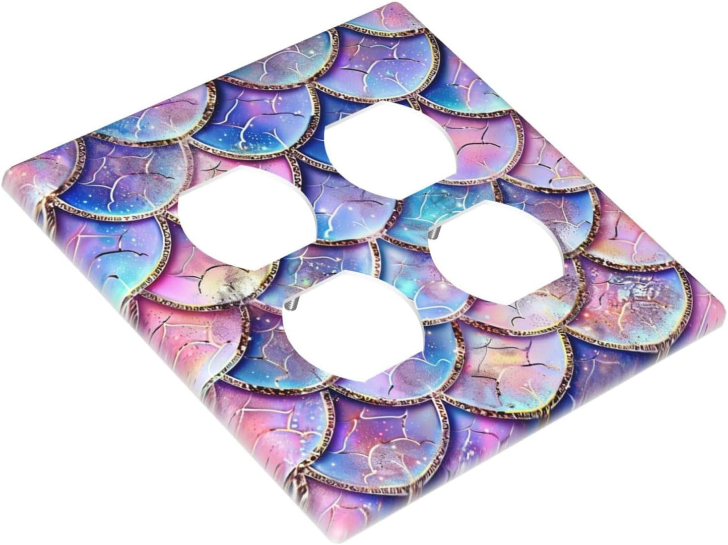 Decorative Outlet Covers Cute Pink Purple Mermaid Scales 2 Gang Wall Plate Cover Double Duplex Receptacle Two Switch Light Switch Cover Plate Jumbo Faceplate for Bedroom Home Decor