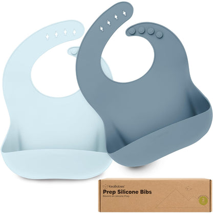 KeaBabies 2-Pack Silicone Baby Bibs for Eating - Sturdy Food-Grade Silicone Bibs for Babies Girl