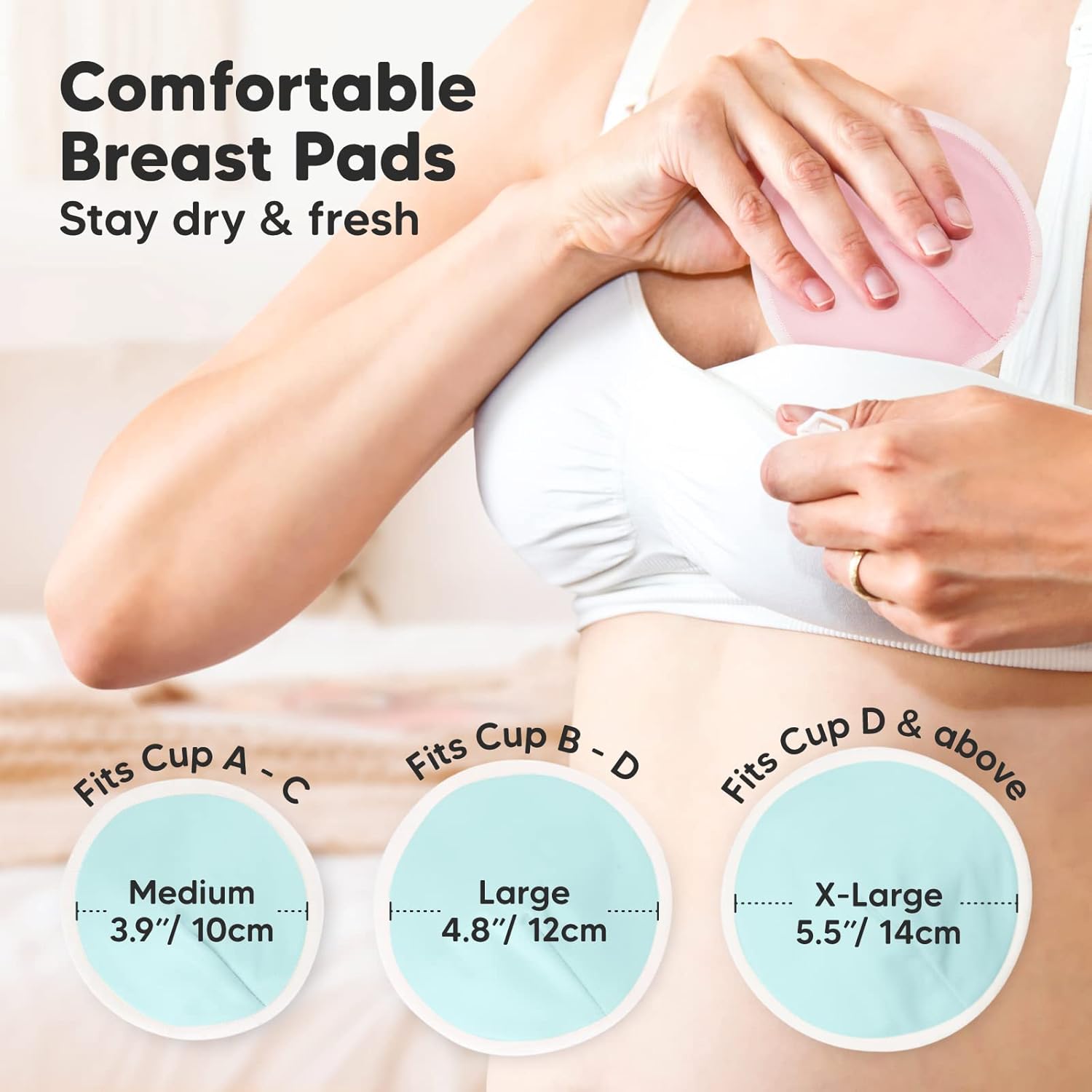 Organic Nursing Pads - 14 Washable Viscose Derived from Bamboo Breastfeeding Pads, Wash Bag
