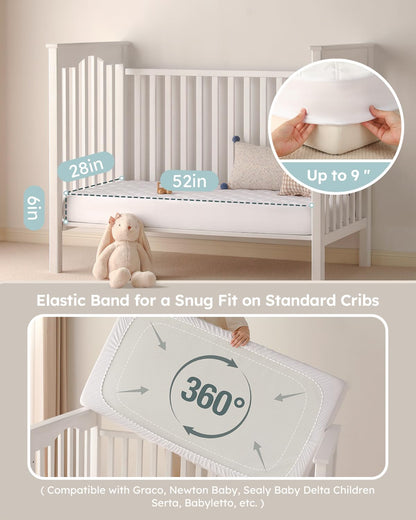 Yoofoss Waterproof Crib Mattress Protector 2 Pack, Quilted Crib Mattress Pad Cover Ultra Soft and