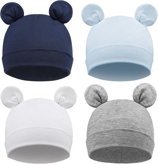DRESHOW BQUBO 4 Pieces Baby Beanie Newborn Toddler Soft Cute Knit Hat Hospital Hats for Baby Boys Infant Cap Beanies