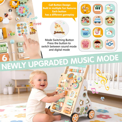 Weilim Wooden Baby Walker, 10-in-1 Montessori Push Walker for Toddlers 1+