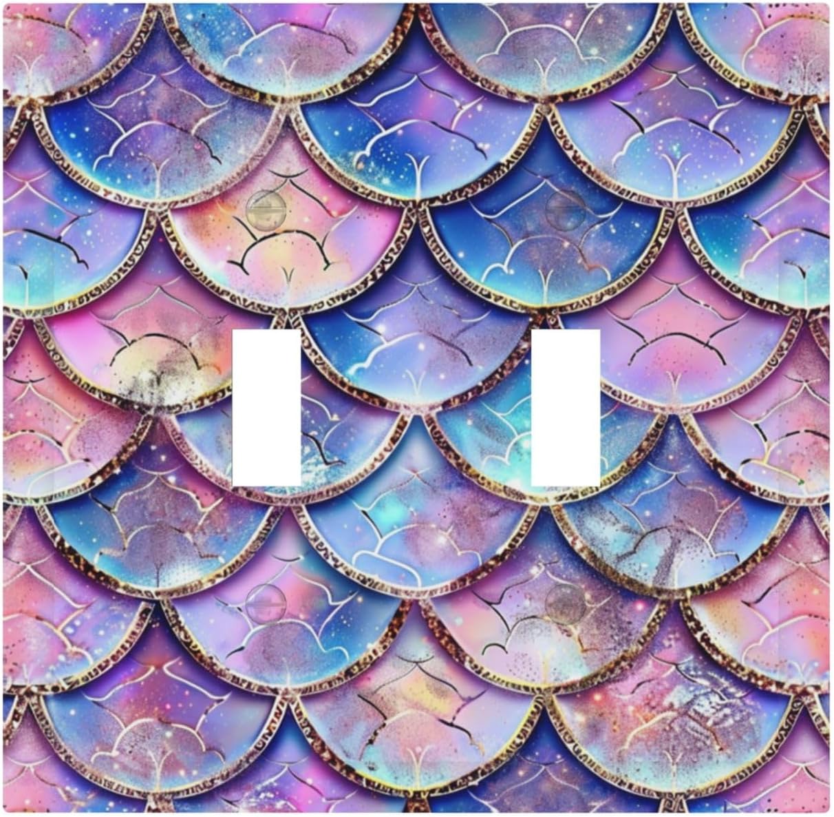 Decorative Switch Covers Plate Cute Pink Purple Mermaid Scales 2 Gang Wall Plate Unique Double Toggle Light Switch Plate Wall Cover Plate Faceplate for Bedroom Home Decor