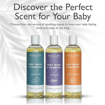 SoCal Suds & Company Baby Shampoo & Body Wash, 2-in-1 Organic Gel - Gentle Castile Soap with