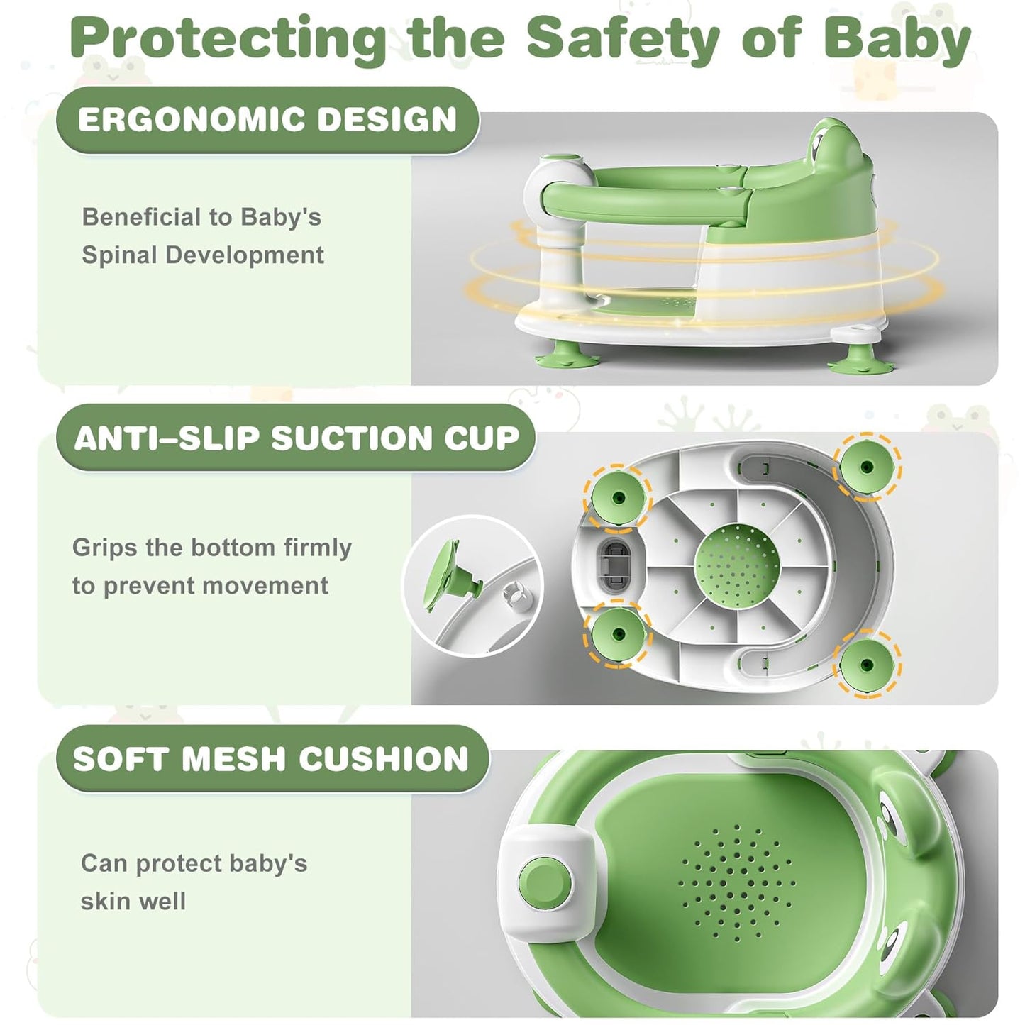 Baby Bath Seat for Babies 6 Months & up Non-Slip Toddler Bath Seats for Sitting Up Infant Bathtub