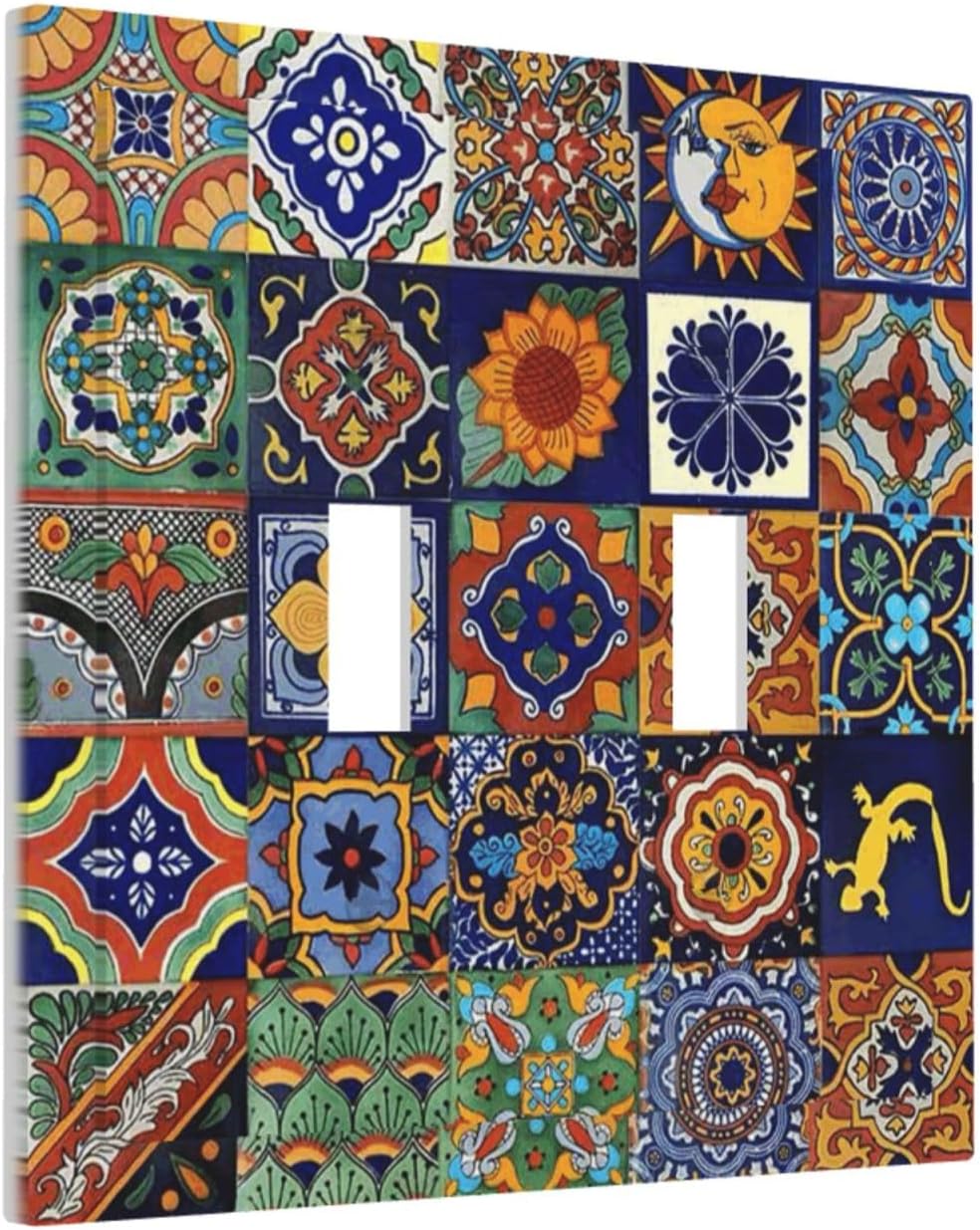 Talavera Mexican Tiles Traditional Color Decoration Print Decorative Switch Plates 2 Gang Double Toggle Outlet Light Switch Cover Wall Plate Electrical Faceplate for Kitchen Bathroom Decor