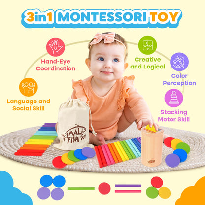 Wooden Montessori Baby Toddler Toys 3in 1 Learning Fine Motor Preschool Toy