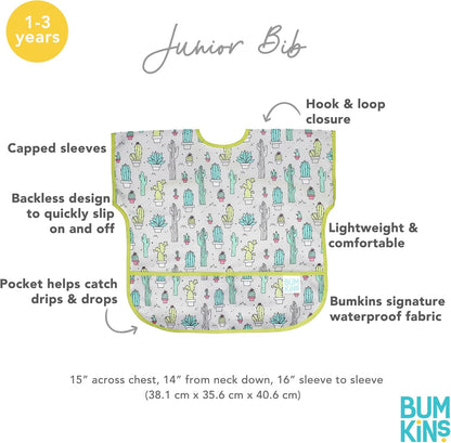 Bumkins Bibs - Toddler Bibs, Waterproof, Large for 1-3 Years, Short Sleeve
