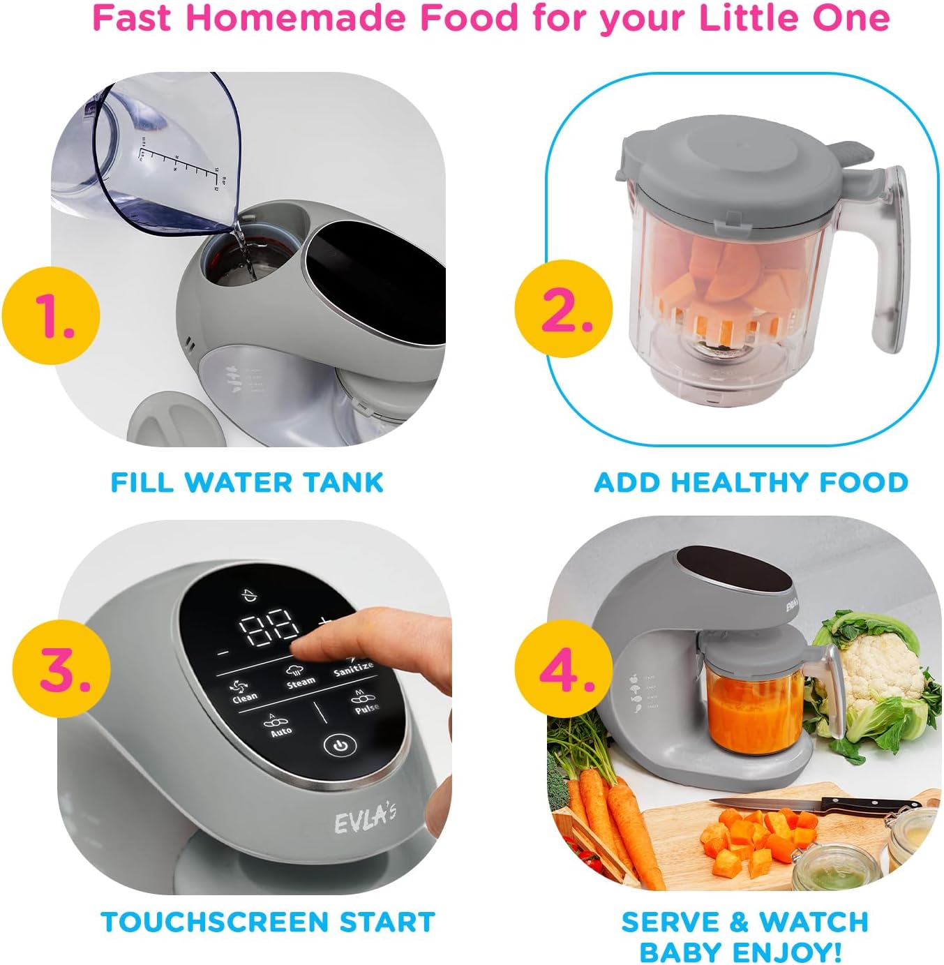 EVLA'S Baby Food Maker, Steamer, Blender, Baby Food Processor for Healthy Homemade Baby Food in
