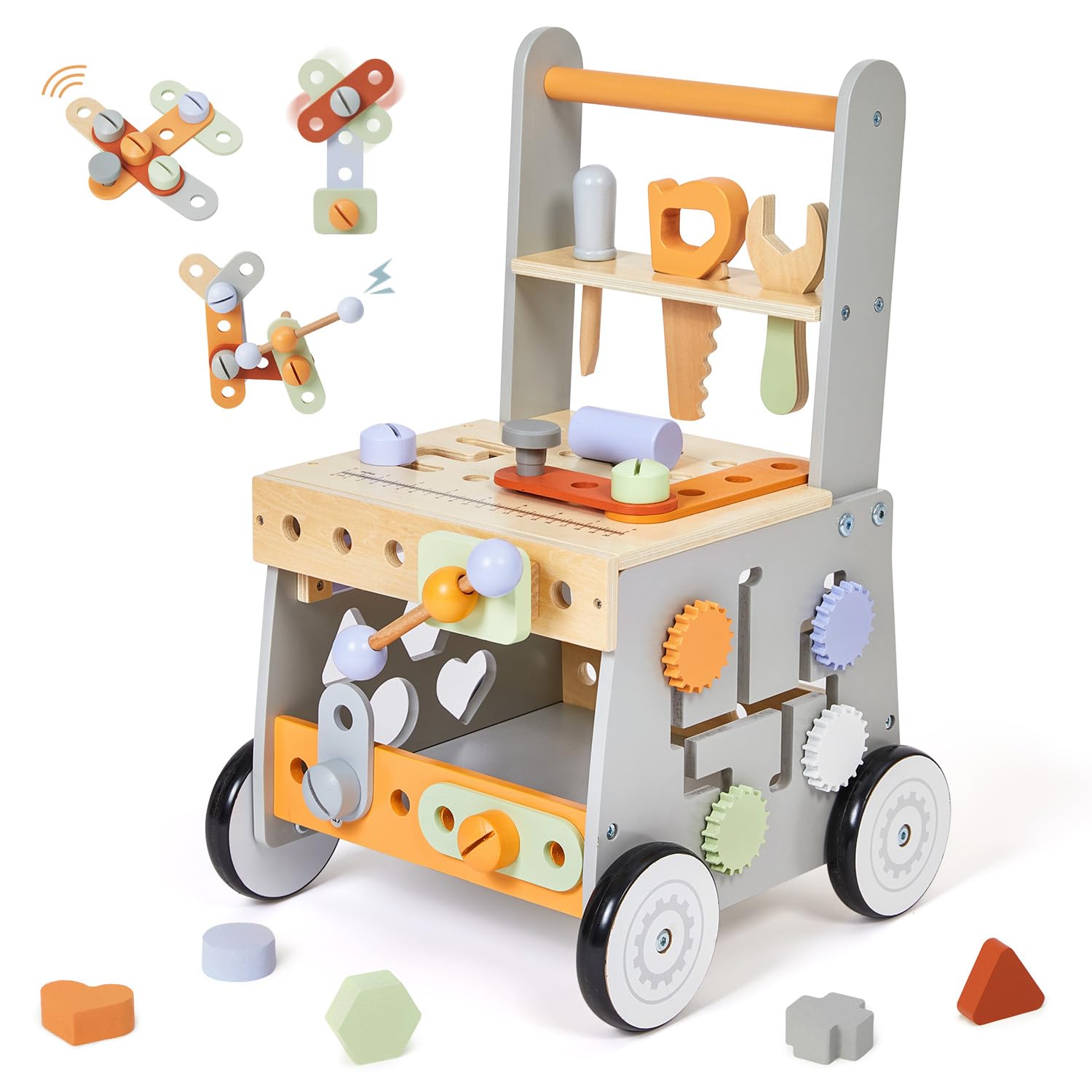 labebe Wooden Baby Walker, Baby Push Walker, Tool Toy for Toddlers, Adjustable Speed Baby Walker